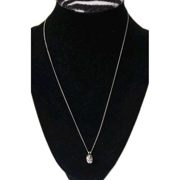 Vintage Sterling Silver Egyptian Scarab Beetle Pendant Chain Necklace 19" - Picture 2 of 11